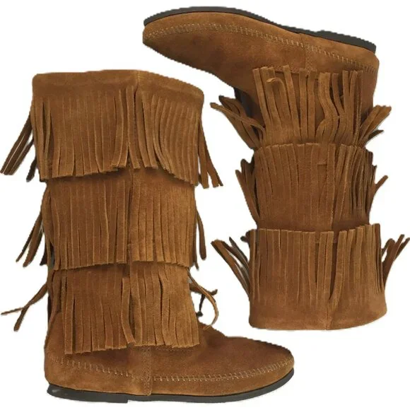 Minnetonka 3-Layer Fringe Boots/Moccasins NEW - Picture 9 of 14